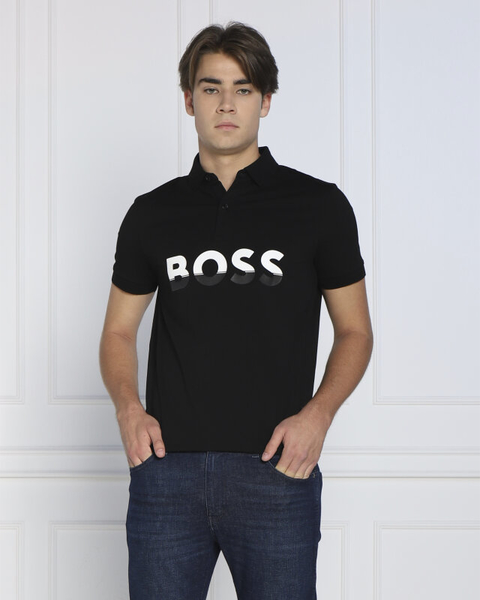 Czarna koszulka polo Hugo Boss z krótkim rękawem w młodzieżowym stylu