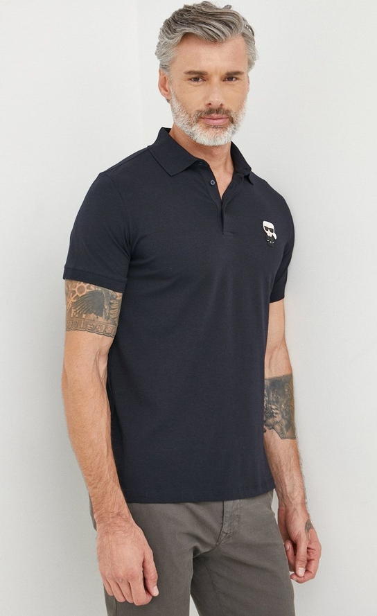 Czarna koszulka polo Karl Lagerfeld z dzianiny z krótkim rękawem