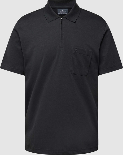 Czarna koszulka polo Ragman z krótkim rękawem w stylu casual