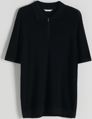 Czarna koszulka polo Reserved z krótkim rękawem w stylu casual