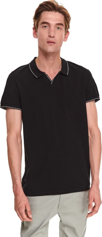 Czarna koszulka polo Top Secret w stylu casual z krótkim rękawem