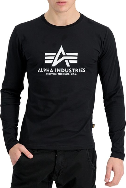 Czarna koszulka z długim rękawem Alpha Industries z bawełny