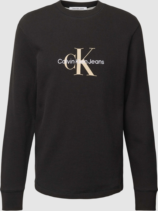 Czarna koszulka z długim rękawem Calvin Klein z bawełny z długim rękawem w młodzieżowym stylu
