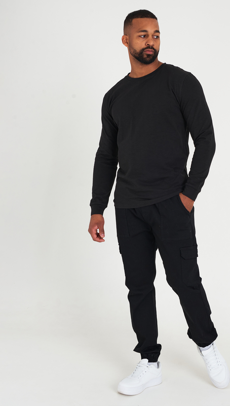 Czarna koszulka z długim rękawem Gate z bawełny z długim rękawem w stylu casual