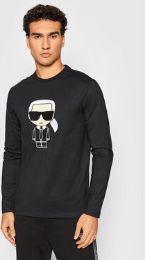 Czarna koszulka z długim rękawem Karl Lagerfeld z nadrukiem w młodzieżowym stylu z długim rękawem
