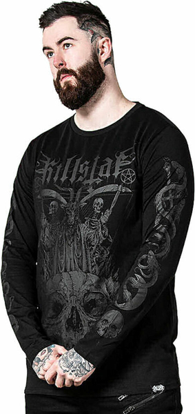 Czarna koszulka z długim rękawem Metal-shop w młodzieżowym stylu z bawełny