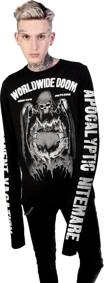 Czarna koszulka z długim rękawem Metal-shop w młodzieżowym stylu z bawełny