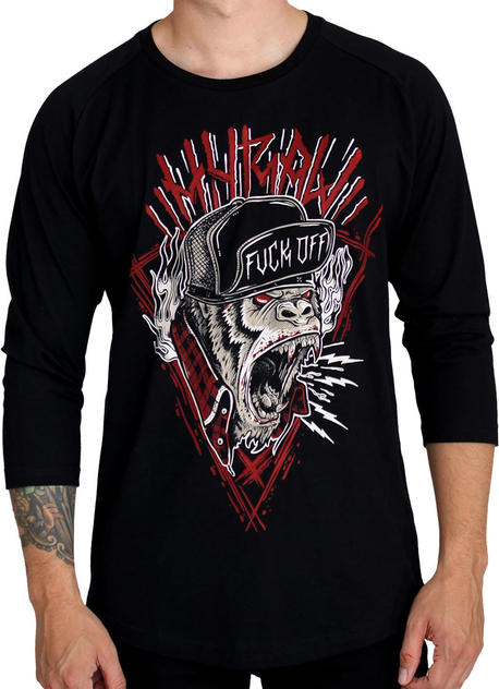 Czarna koszulka z długim rękawem Metal-shop z krótkim rękawem w młodzieżowym stylu