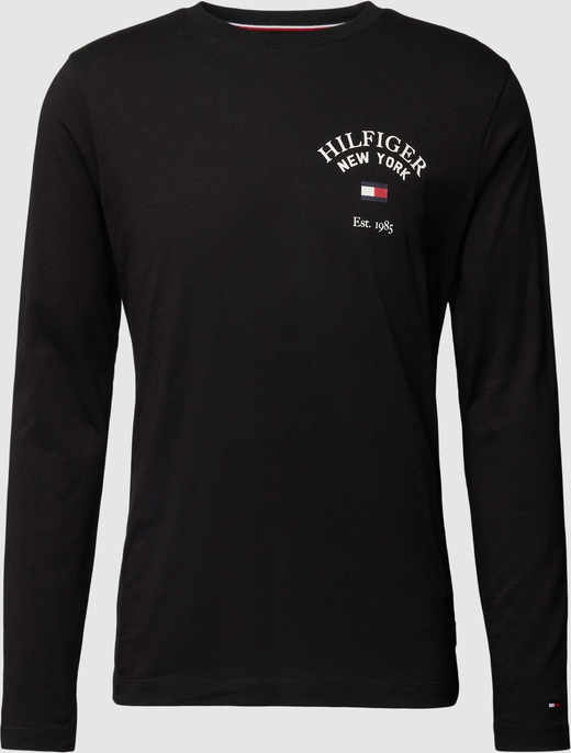 Czarna koszulka z długim rękawem Tommy Hilfiger z nadrukiem w stylu casual z bawełny