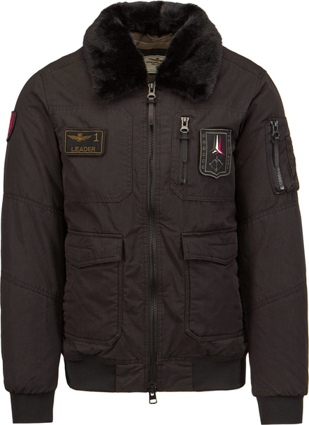 Czarna kurtka Aeronautica Militare w stylu casual krótka z bawełny