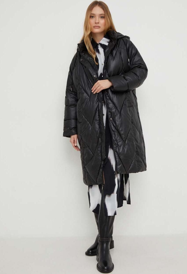 Czarna kurtka Answear Lab długa z kapturem w stylu casual