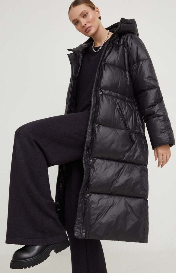 Czarna kurtka Answear Lab w stylu casual długa z kapturem
