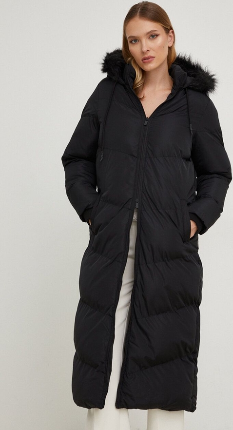 Czarna kurtka Answear Lab z kapturem długa w stylu casual