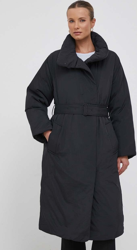Czarna kurtka Calvin Klein bez kaptura długa w stylu casual