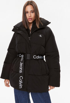 Czarna kurtka Calvin Klein długa z kapturem