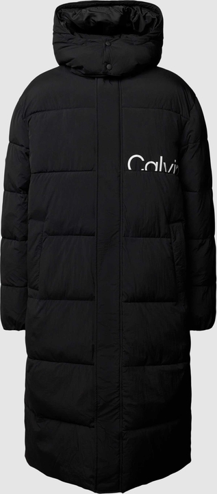 Czarna kurtka Calvin Klein długa z nadrukiem
