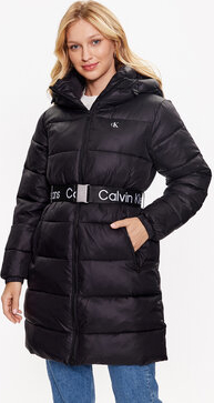Czarna kurtka Calvin Klein w stylu casual długa z kapturem