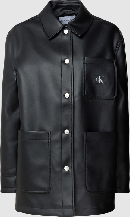 Czarna kurtka Calvin Klein ze skóry ekologicznej krótka