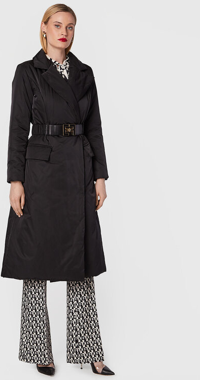 Czarna kurtka Elisabetta Franchi długa w stylu casual bez kaptura