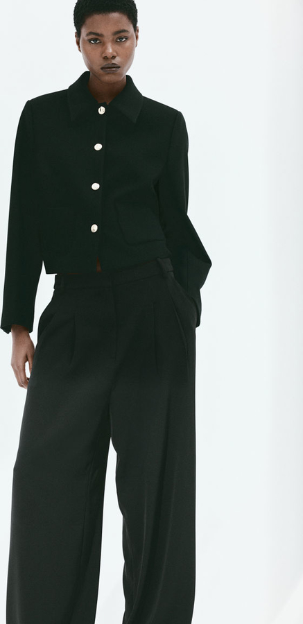 Czarna kurtka H & M bez kaptura długa w stylu casual