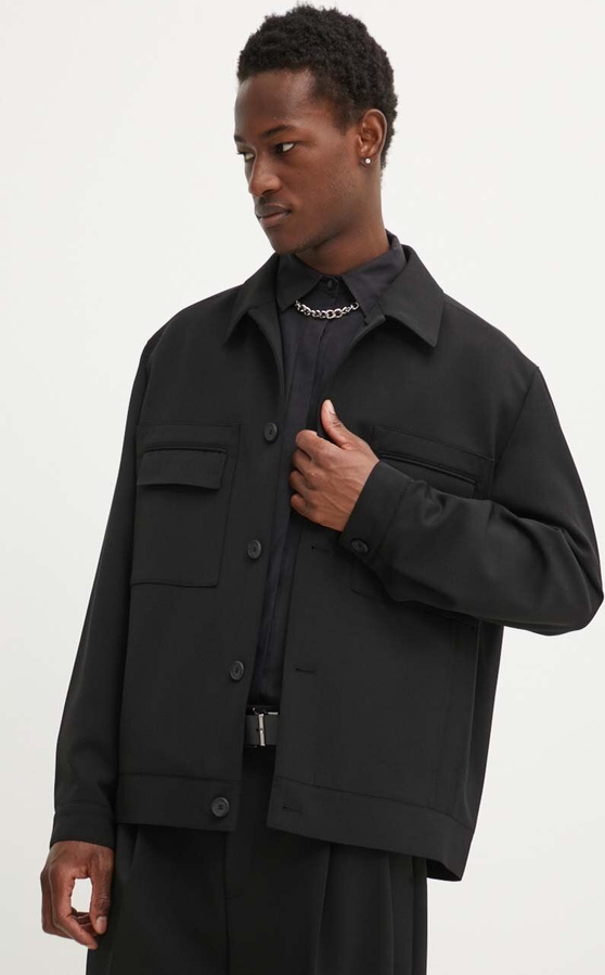 Czarna kurtka Hugo Boss z wełny w stylu casual