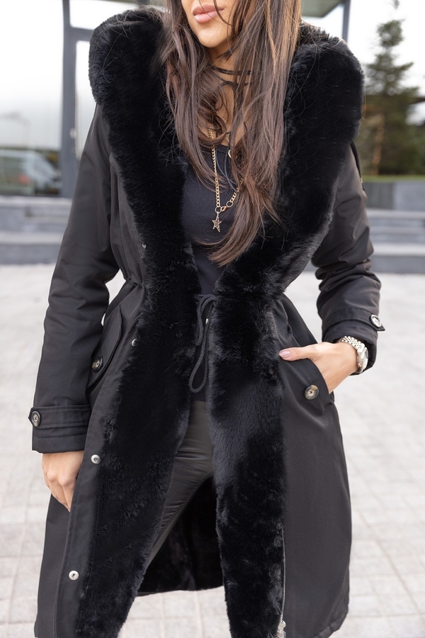Czarna kurtka IVET długa w stylu casual z kapturem