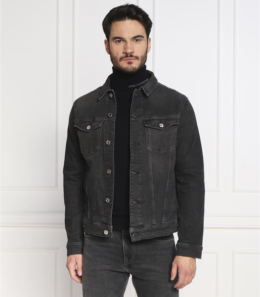 Czarna kurtka Karl Lagerfeld z jeansu w stylu casual