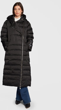 Czarna kurtka Liu-Jo z kapturem długa w stylu casual