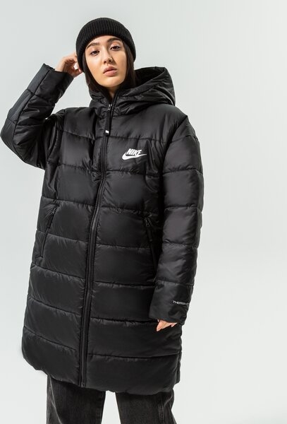 Czarna kurtka Nike z kapturem w stylu casual długa