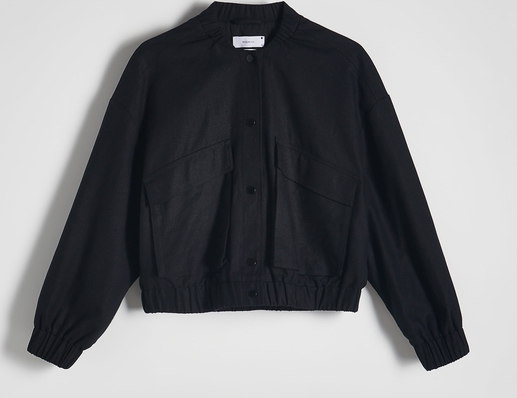 Czarna kurtka Reserved w stylu casual z lnu krótka