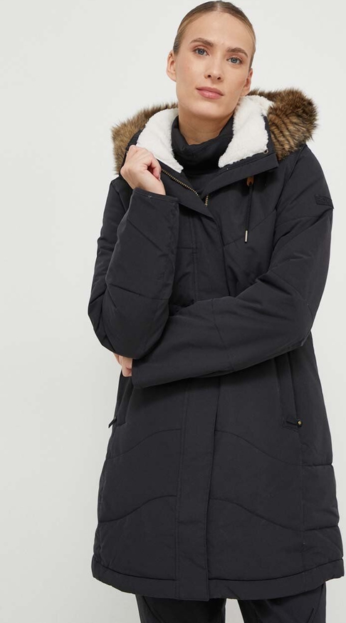 Czarna kurtka Roxy krótka w stylu casual z kapturem