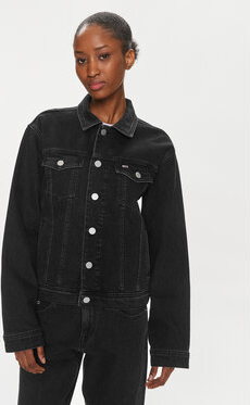 Czarna kurtka Tommy Jeans bez kaptura krótka w stylu casual