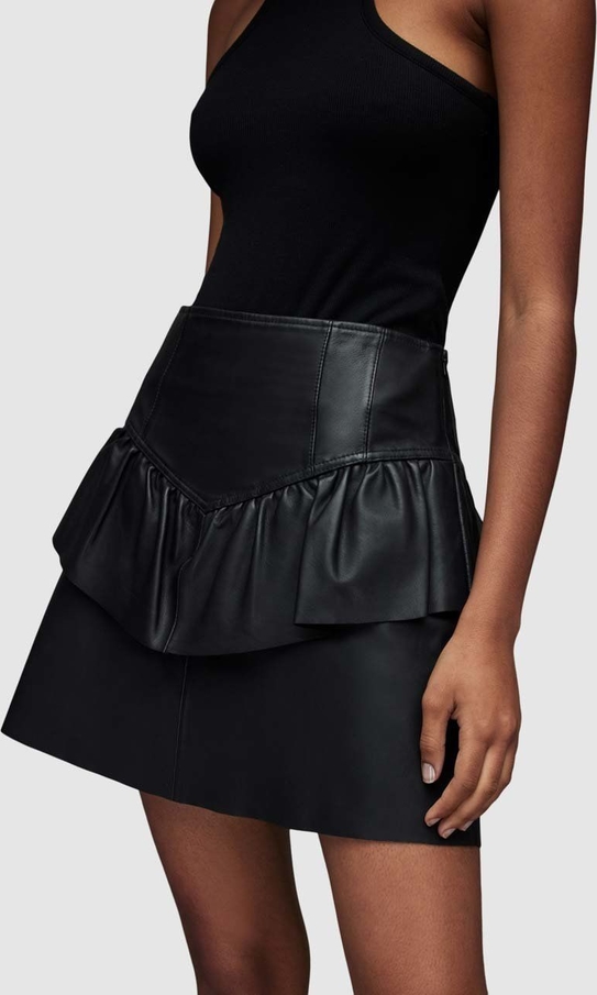 Czarna spódnica AllSaints ze skóry w rockowym stylu mini
