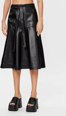 Czarna spódnica Calvin Klein midi ze skóry