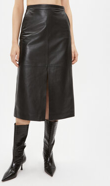 Czarna spódnica Luisa Spagnoli ze skóry w rockowym stylu midi