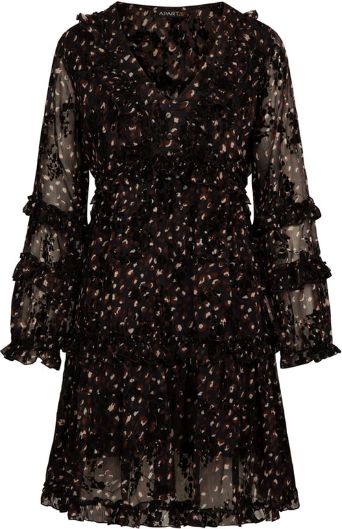 Czarna sukienka Apart z długim rękawem mini z okrągłym dekoltem