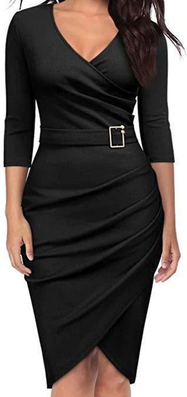 Czarna sukienka Arilook z dekoltem w kształcie litery v z długim rękawem ołówkowa