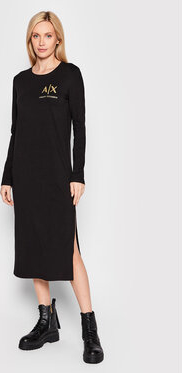 Czarna sukienka Armani Exchange w stylu casual prosta z okrągłym dekoltem