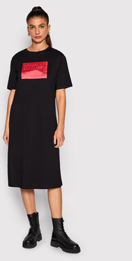 Czarna sukienka Armani Exchange z krótkim rękawem midi prosta