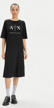 Czarna sukienka Armani Exchange z krótkim rękawem z okrągłym dekoltem w stylu casual