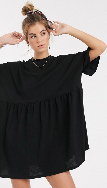 Czarna sukienka Asos Design z krótkim rękawem koszulowa mini