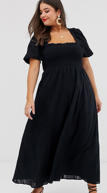 Czarna sukienka Asos maxi z tkaniny z krótkim rękawem