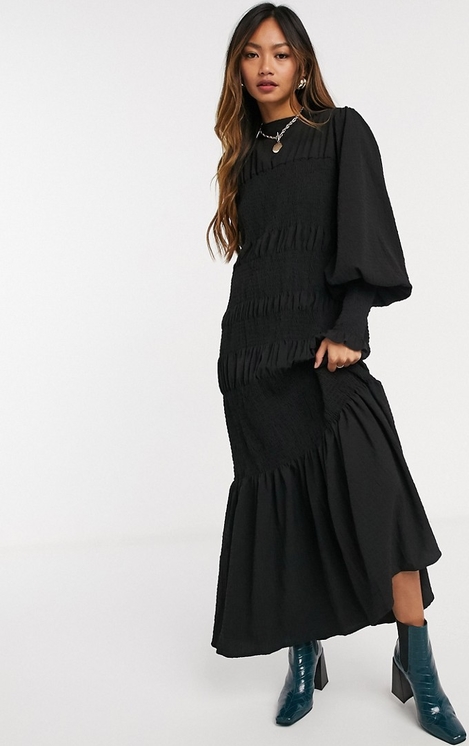 Czarna sukienka Asos midi z długim rękawem