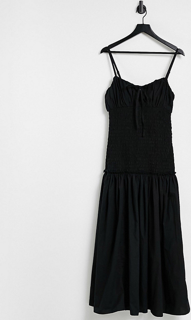 Czarna sukienka Asos z dekoltem w kształcie litery v z bawełny