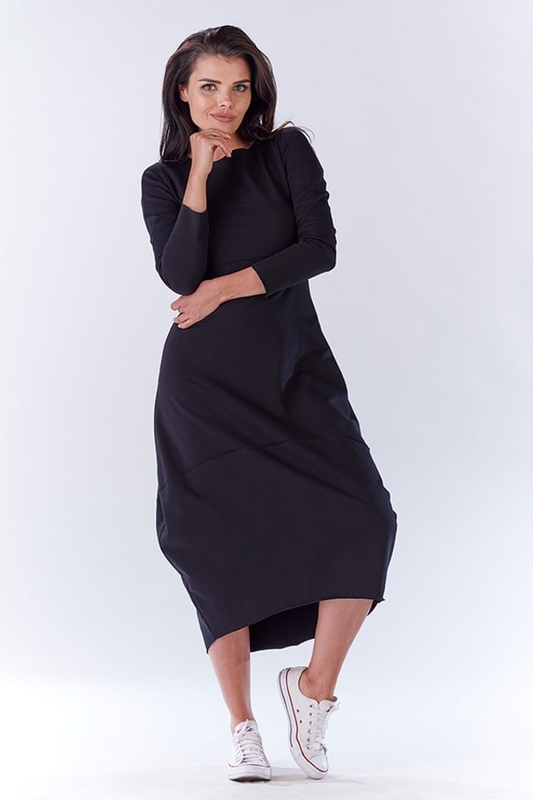 Czarna sukienka Awama midi w stylu casual z długim rękawem