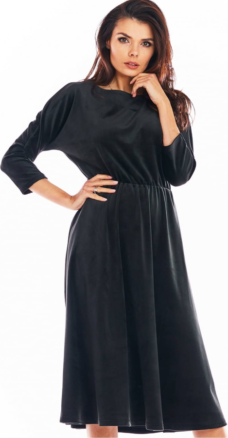 Czarna sukienka Awama z długim rękawem midi w stylu casual