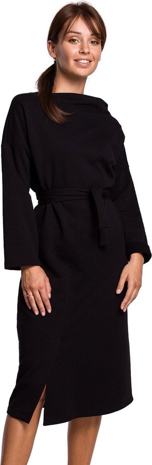 Czarna sukienka Be midi z długim rękawem w stylu casual