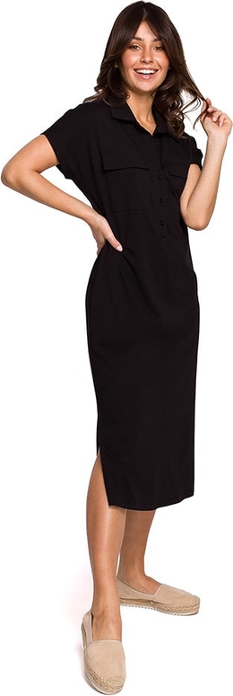 Czarna sukienka BeWear z krótkim rękawem z dekoltem w kształcie litery v midi