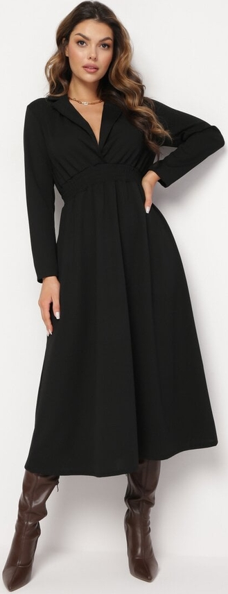 Czarna sukienka born2be kopertowa w stylu casual z długim rękawem