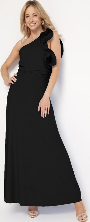 Czarna sukienka born2be maxi asymetryczna z okrągłym dekoltem